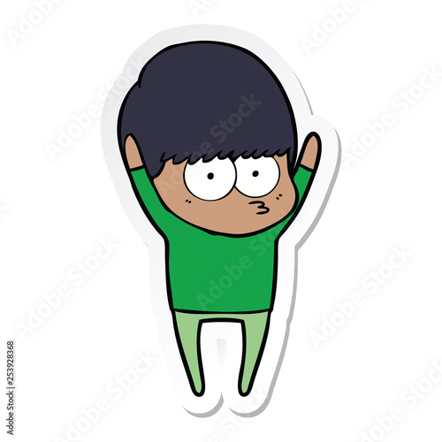 sticker of a stretching cartoon boy