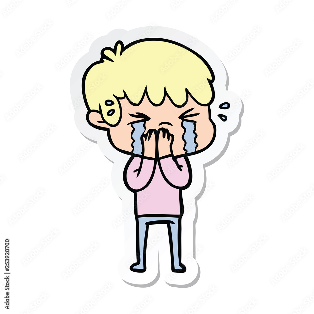 sticker of a cartoon boy crying sticker of a cartoon boy crying