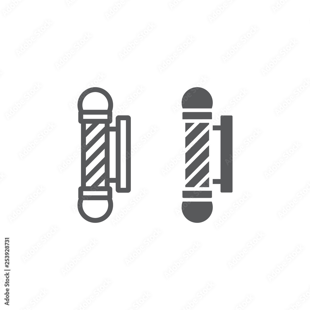Barber pole line and glyph icon, salon and sign, barber shop sign, vector graphics, a linear pattern on a white background. Barber pole line and glyph icon, salon and sign, barber shop sign, vector graphics, a linear pattern on a white background.