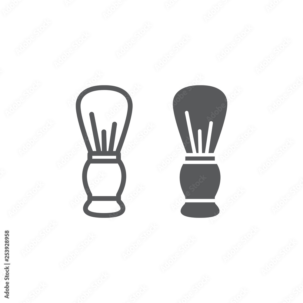 Shave brush line and glyph icon, barber and hairstyle, barber brush sign, vector graphics, a linear pattern on a white background. Shave brush line and glyph icon, barber and hairstyle, barber brush sign, vector graphics, a linear pattern on a white background.