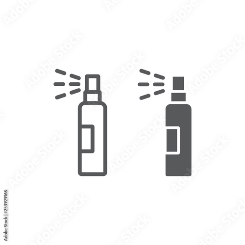 Lotion spray line and glyph icon, hairdressing and sprayer, bottle spray sign, vector graphics, a linear pattern on a white background.