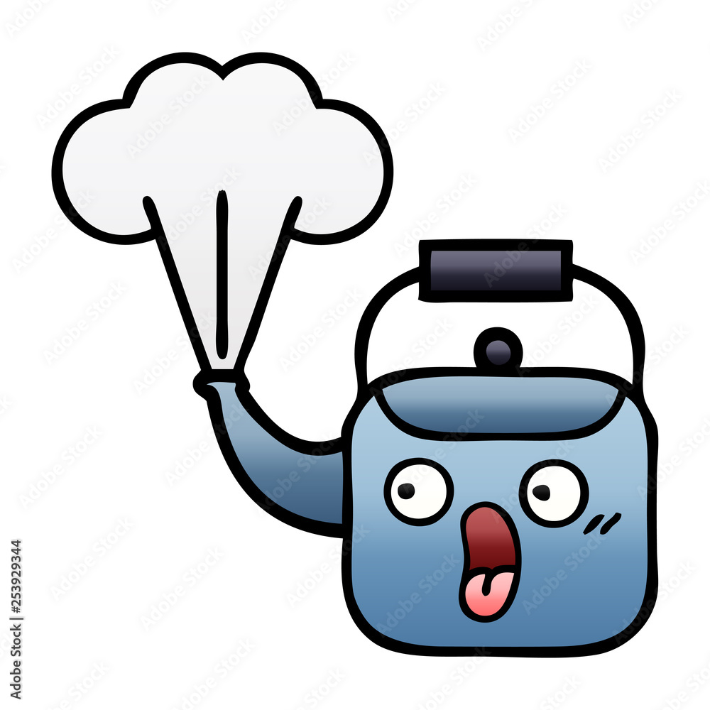 Obraz premium gradient shaded cartoon steaming kettle