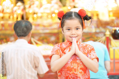 Photography Asian child cute hand in hand or kid girl pay obeisance and pray to believe in s