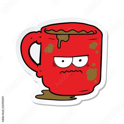 sticker of a cartoon dirty office mug