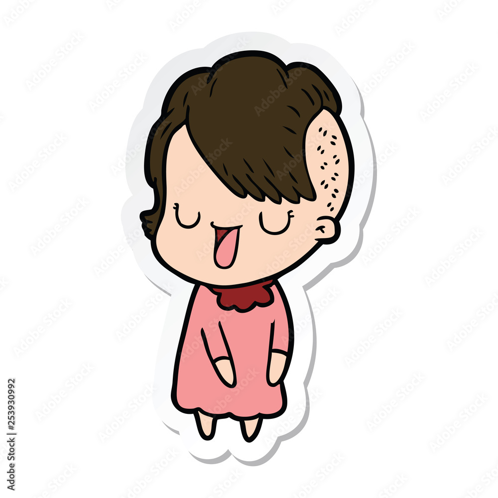 sticker of a cute cartoon girl with hipster haircut sticker of a cute cartoon girl with hipster haircut