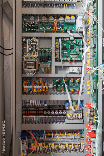 electrical control panel with sockets and cables