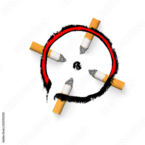 The aim is drawn with a cigarette butt. Stop smoking concept. Nicotine addiction. With drop shadows for any background. Symbol target icon, design element realistic vector illustration. EPS10