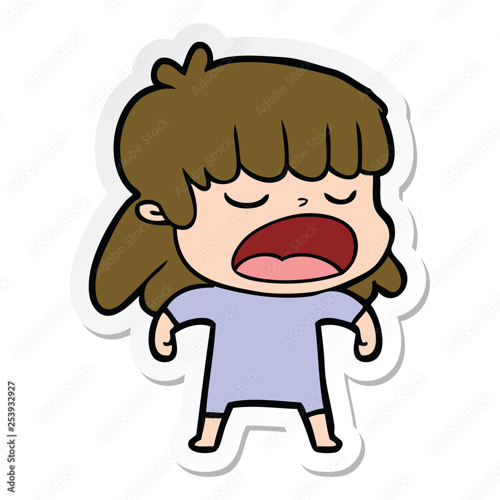 sticker of a cartoon woman talking loudly sticker of a cartoon woman talking loudly