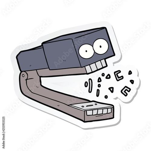 sticker of a crazy cartoon stapler