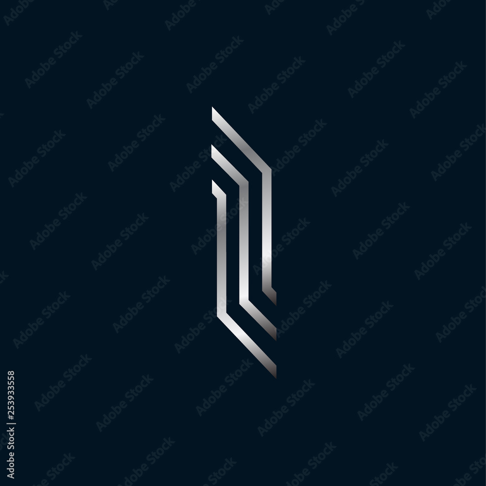 Unusual letter I line letter logo in metal color