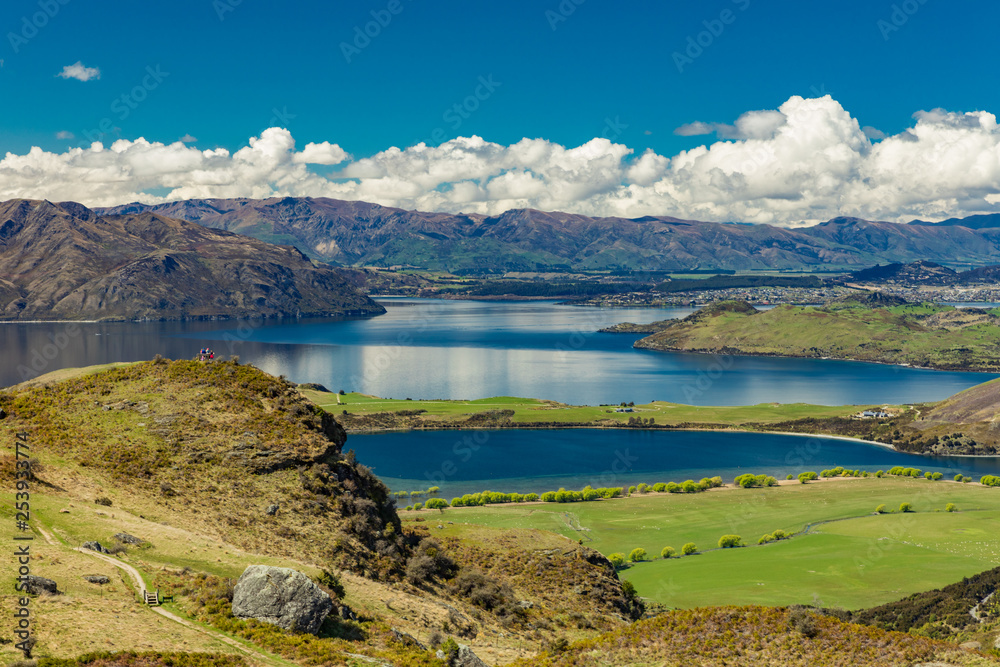 Rocky Mountain and Diamond Lake in the Mt Aspiring National Park, Wanaka, New Zealand