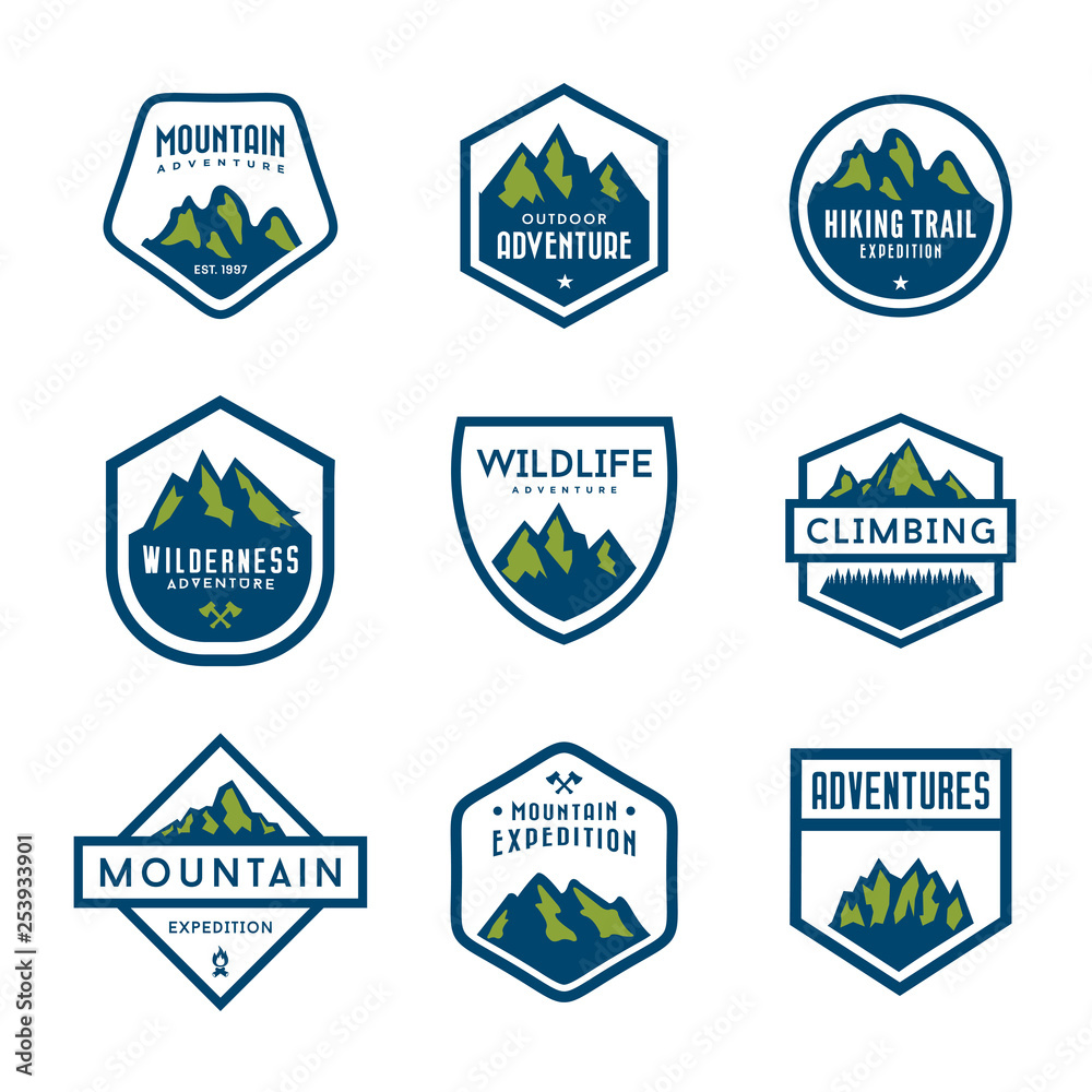 Obraz premium Set of mountain, outdoor, adventure, and expedition vintage logo and badges. 