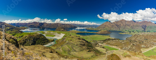 Rocky Mountain and Diamond Lake in the Mt Aspiring National Park, Wanaka, New Zealand photo