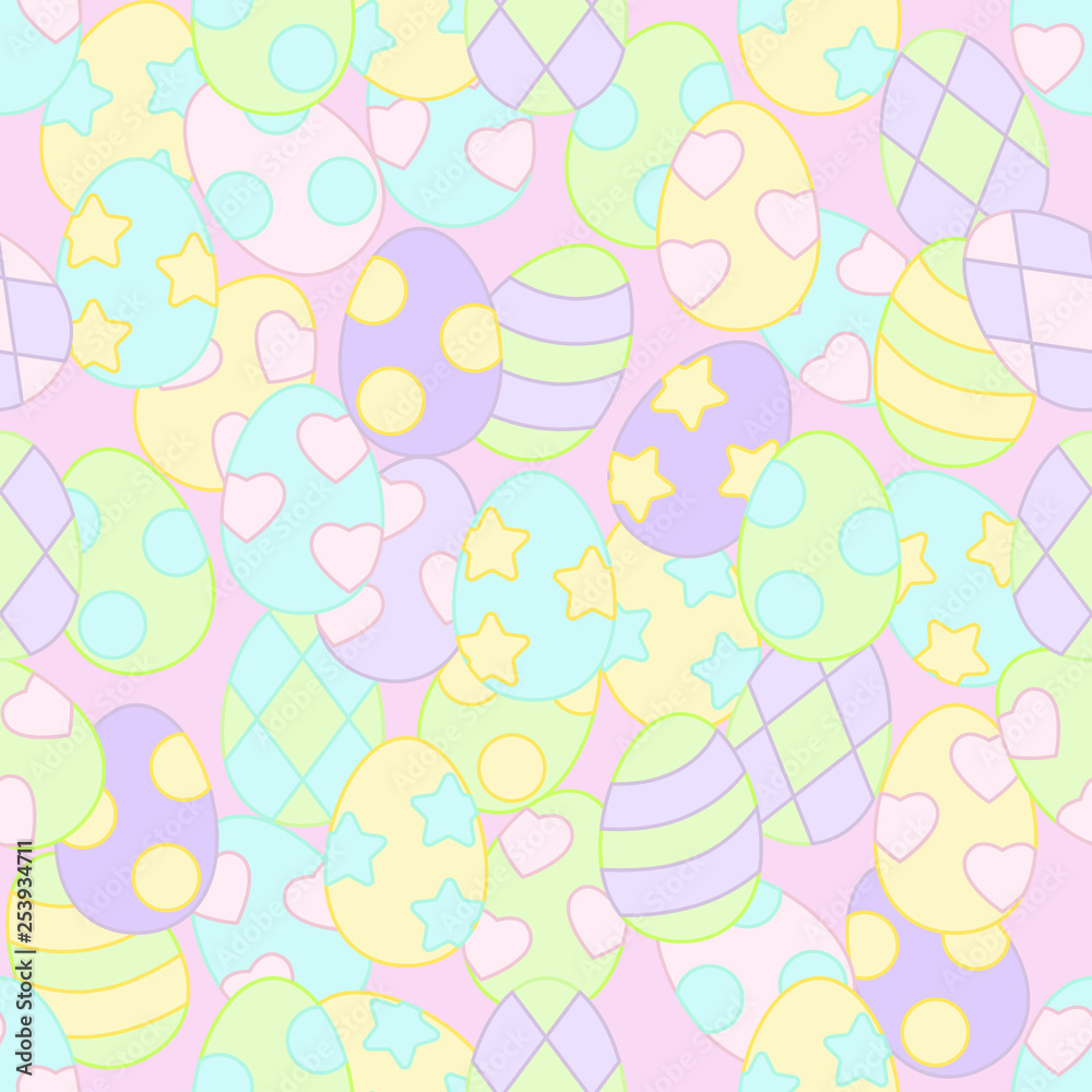 Vector easter egg seamless pattern in cartoon style for print on wallpaper, textile, for scrapbooking, sticker, banner, poster, invitation, greeting card, in nursery, on children's clothing, Vector easter egg seamless pattern in cartoon style for print on wallpaper, textile, for scrapbooking, sticker, banner, poster, invitation, greeting card, in nursery, on children's clothing,