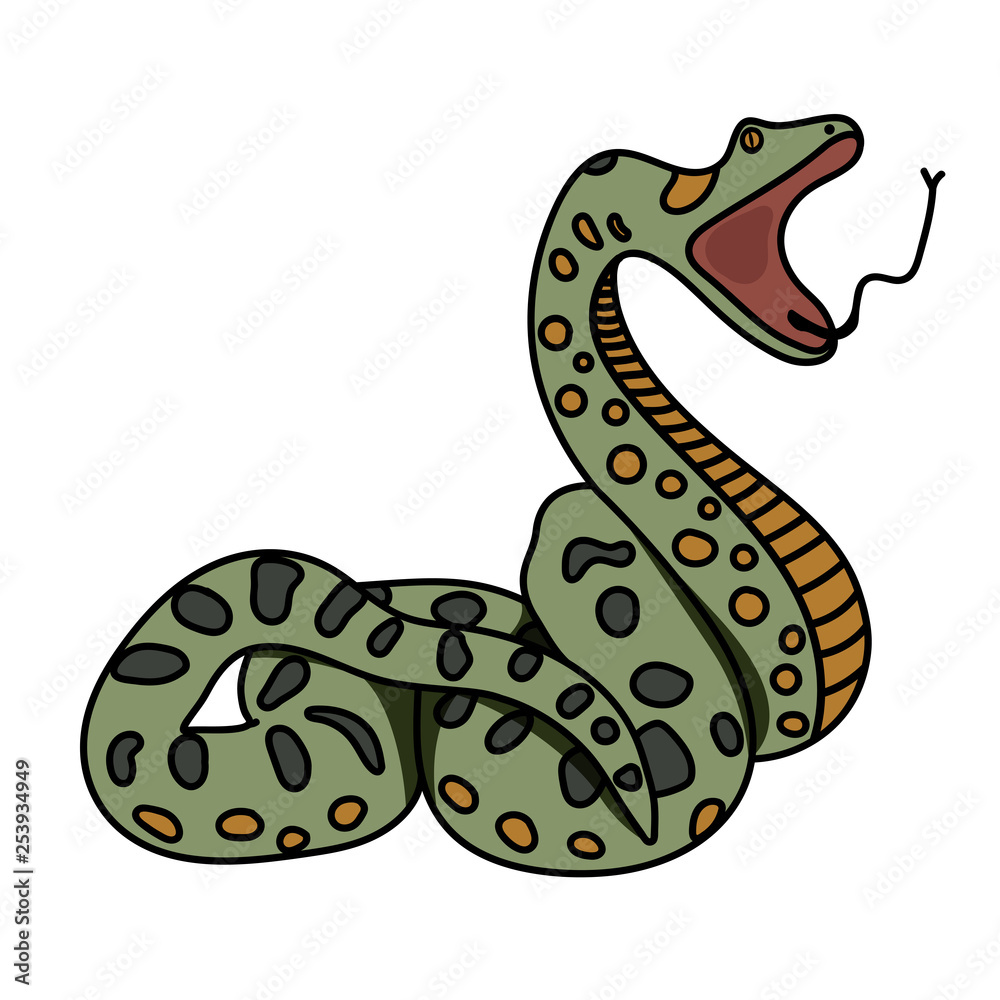 Fototapeta premium The green snake anaconda prepares to attack. Flat. Vector graphics.