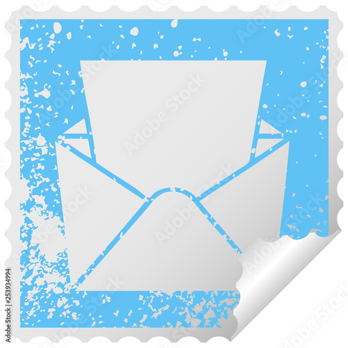 quirky distressed square peeling sticker symbol letter and envelope