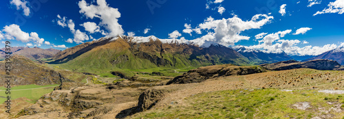 Rocky Mountain and Diamond Lake in the Mt Aspiring National Park, Wanaka, New Zealand photo