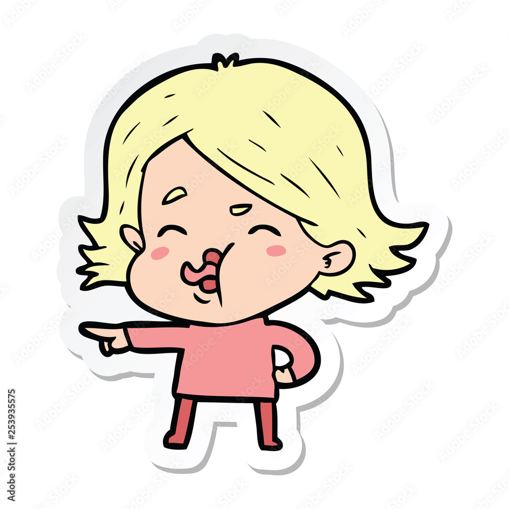 sticker of a cartoon girl pulling face sticker of a cartoon girl pulling face