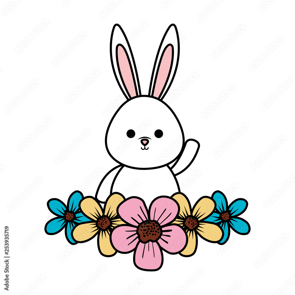 Obraz premium cute rabbit with flowers character