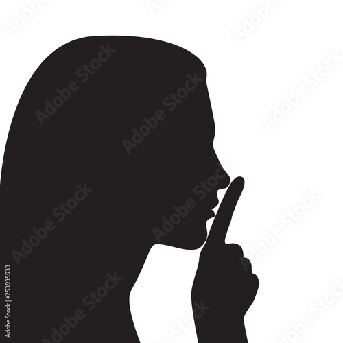 Vector_silhouette of a woman with a finger on the lips