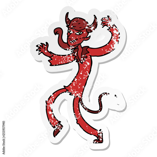 distressed sticker of a cartoon dancing devil