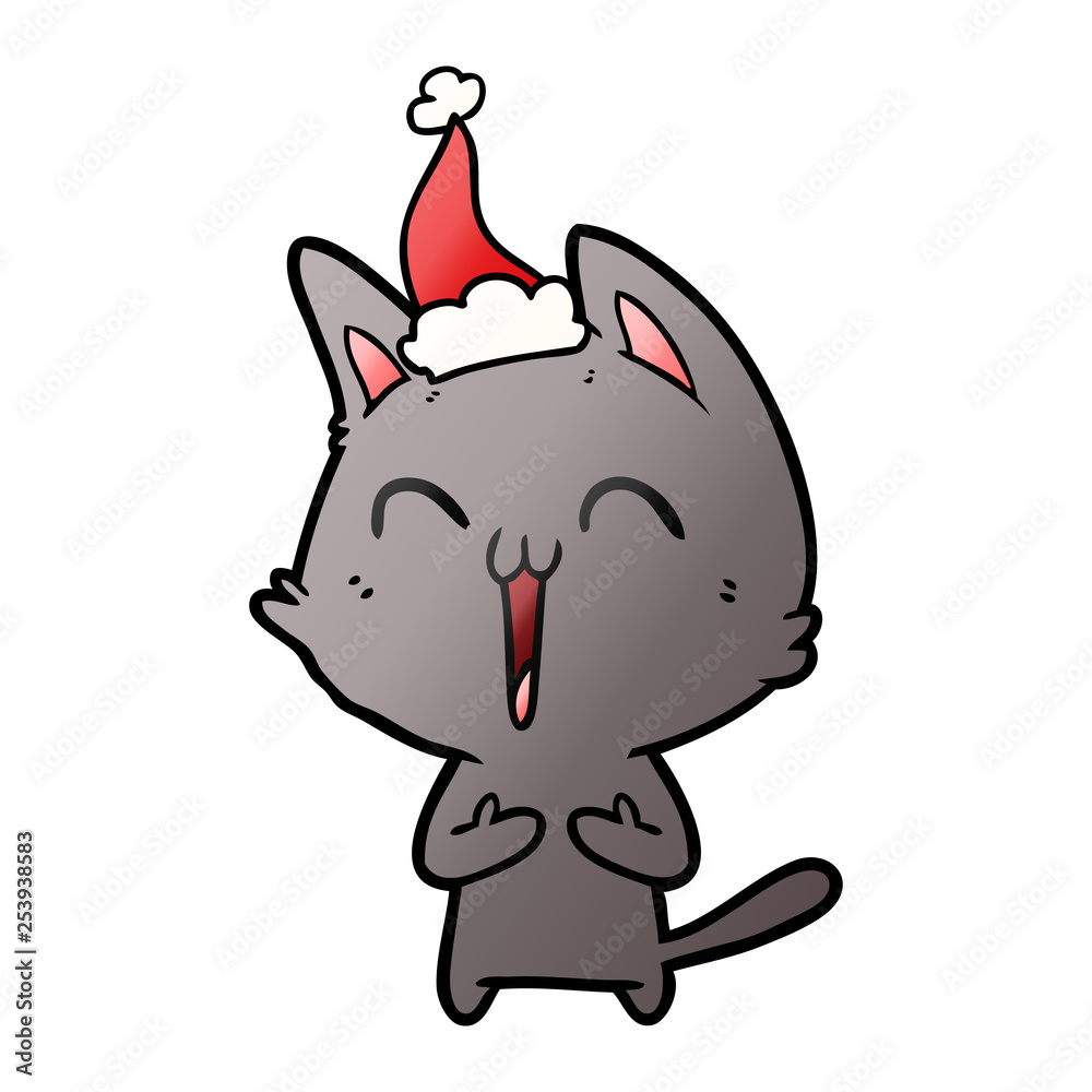 happy gradient cartoon of a cat wearing santa hat happy gradient cartoon of a cat wearing santa hat