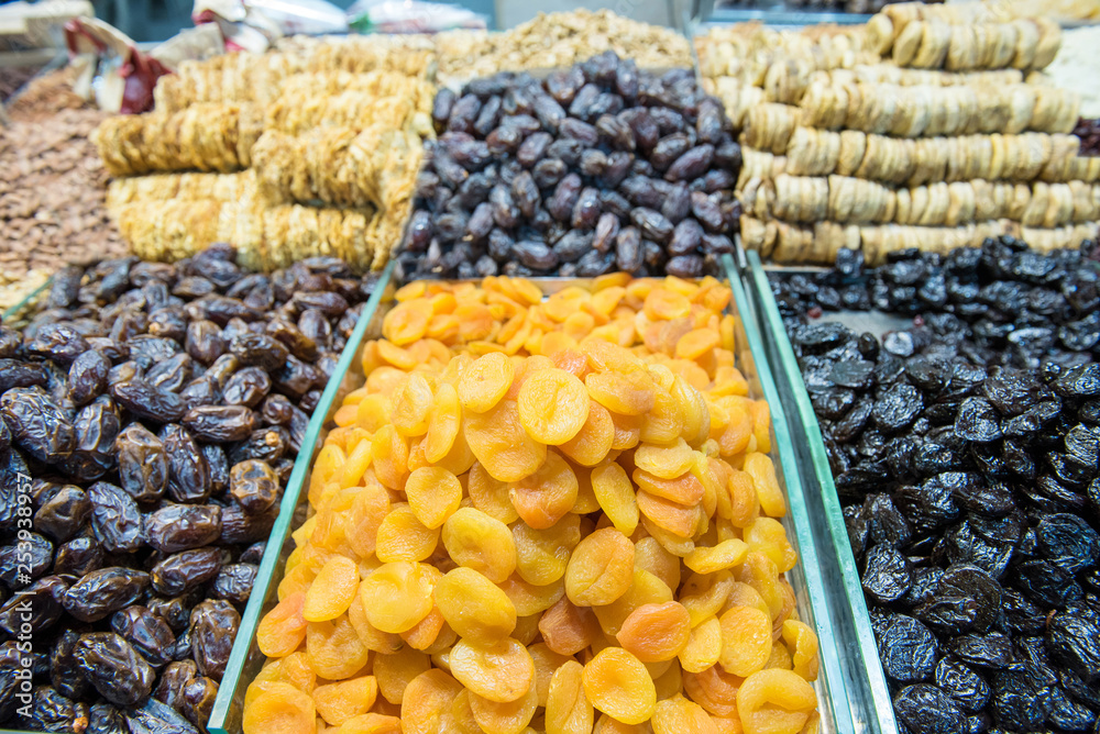 Dried fruits in the oriental market