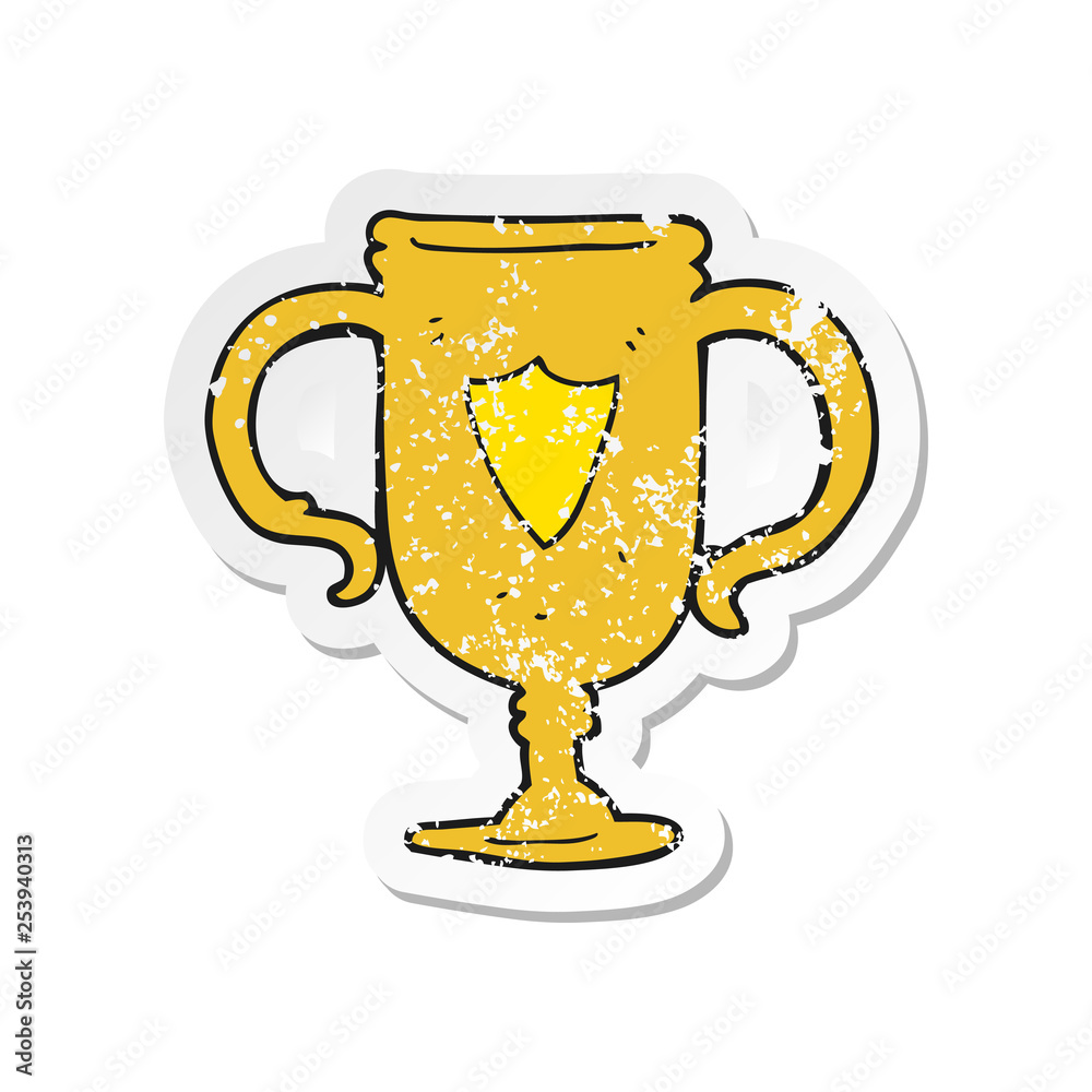 retro distressed sticker of a cartoon sports trophy retro distressed sticker of a cartoon sports trophy