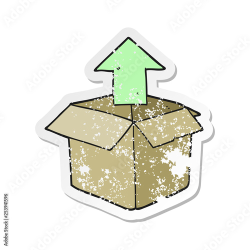 retro distressed sticker of a cartoon unpacking a box