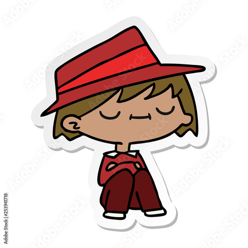 sticker cartoon of a cute kawaii person