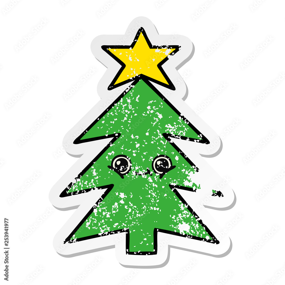 Fototapeta premium distressed sticker of a cute cartoon christmas tree