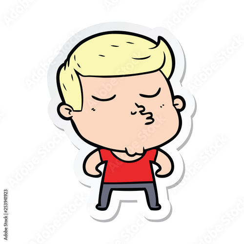 sticker of a cartoon model guy pouting