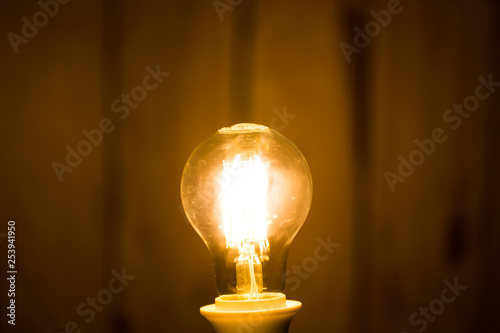 Electric light bulb on wooden background. Concepts