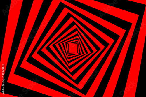 Rotating concentric squares, Square optical illusion pattern - black and red, Geometric abstract background