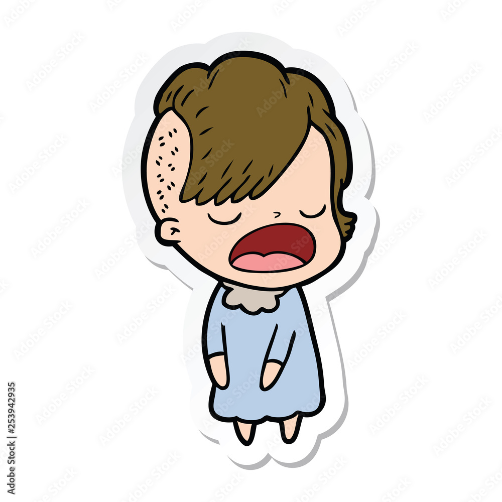 sticker of a cartoon cool hipster girl talking sticker of a cartoon cool hipster girl talking