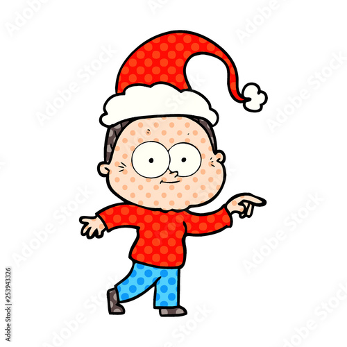 comic book style illustration of a happy old woman wearing santa hat © lineartestpilot