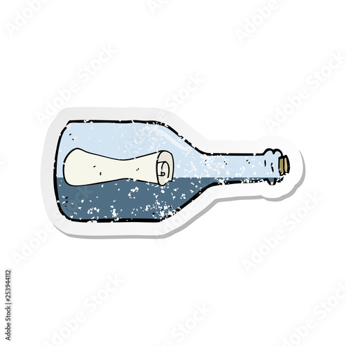 retro distressed sticker of a message in a bottle cartoon