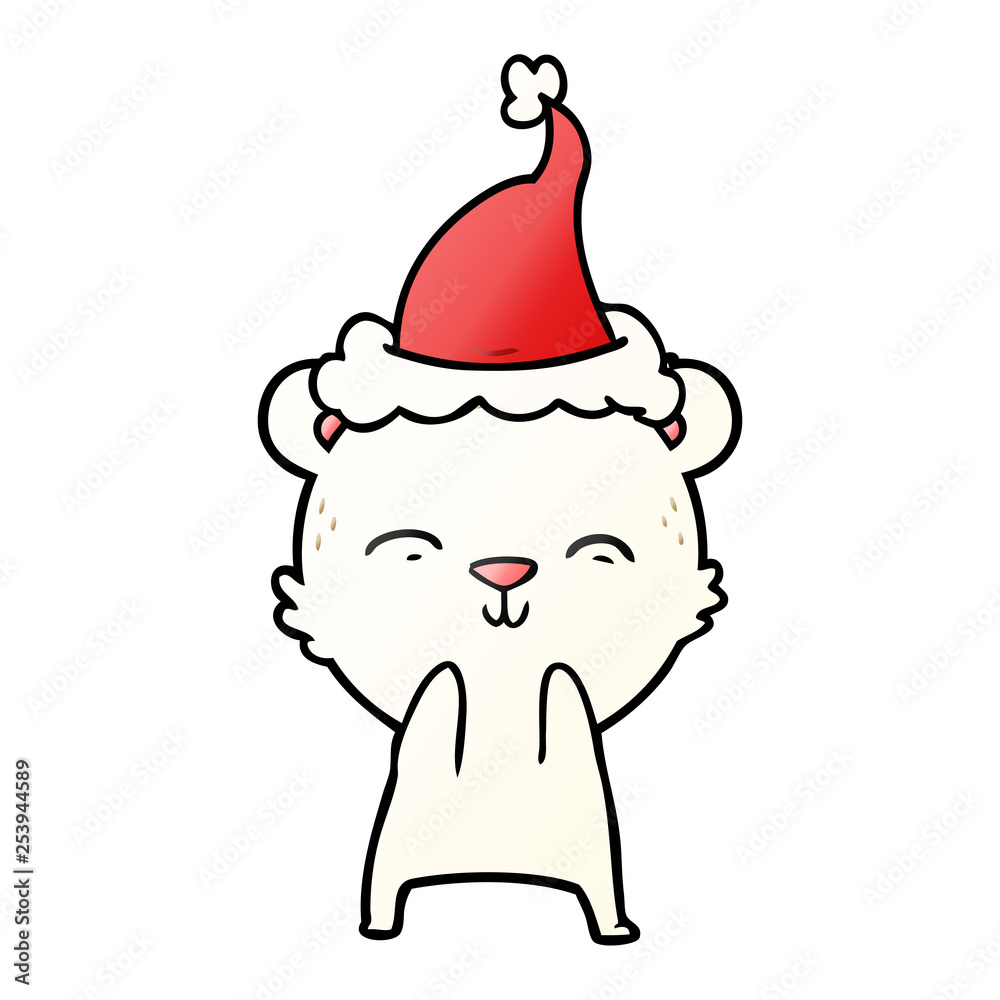 happy gradient cartoon of a polar bear wearing santa hat