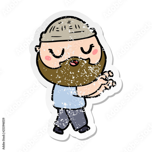 distressed sticker of a cartoon man with beard