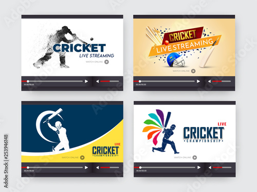 Live streaming video play screens set for Cricket Championship event concept.