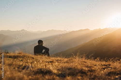 Relaxing at Sunset at Top of  Mountain