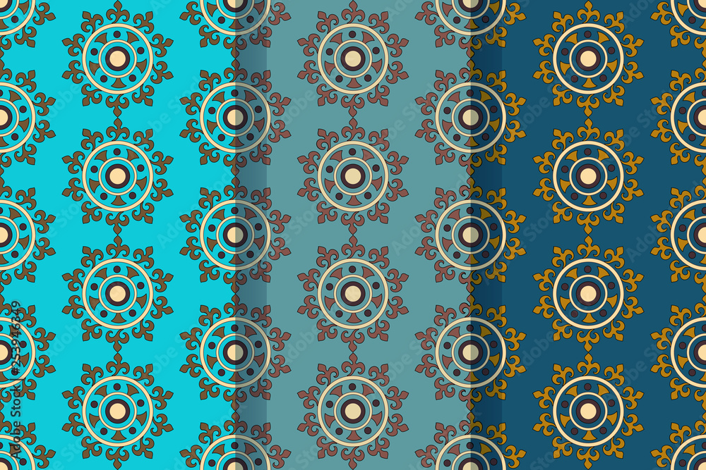 Set of three seamless patterns with abstract floral elements in retro style. Textile fabric, printing and many other areas of designs.