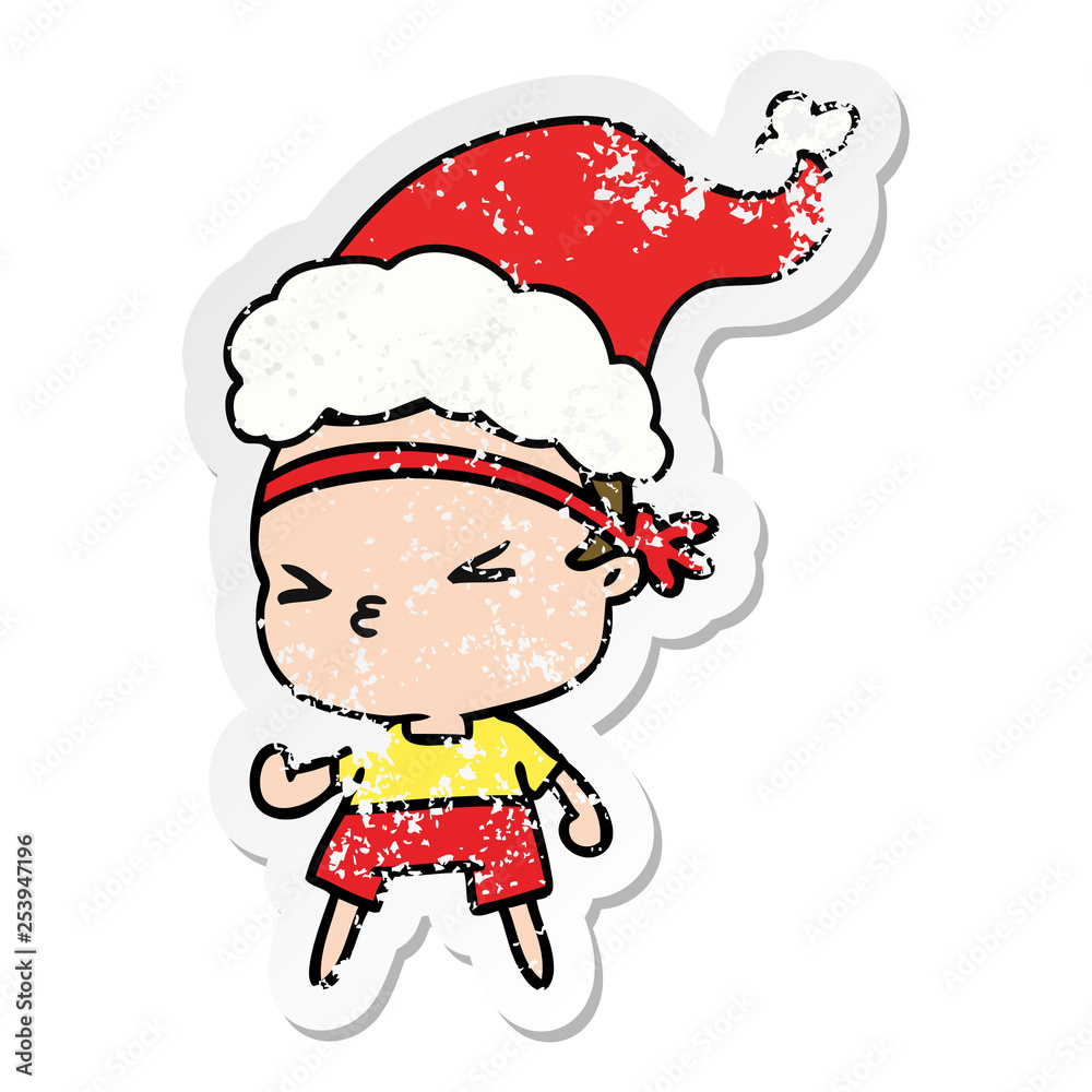 christmas distressed sticker cartoon of kawaii boy