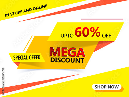 Advertising banner or poster design with 60% discount offer for Mega Sale.
