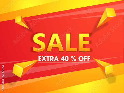 Sale banner or poster design with Extra 40% discount offer and 3d geometric element illustration.