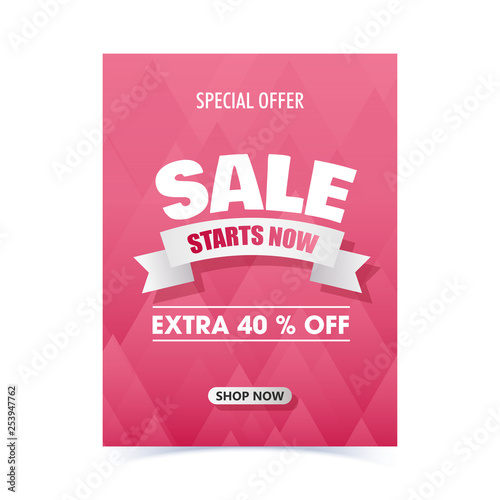 Sale template or flyer design with 40% discount offer on pink abstract background.