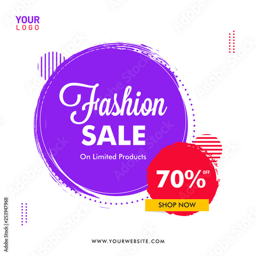 Fashion sale template or poster design with 70% discount offer on abstract background.