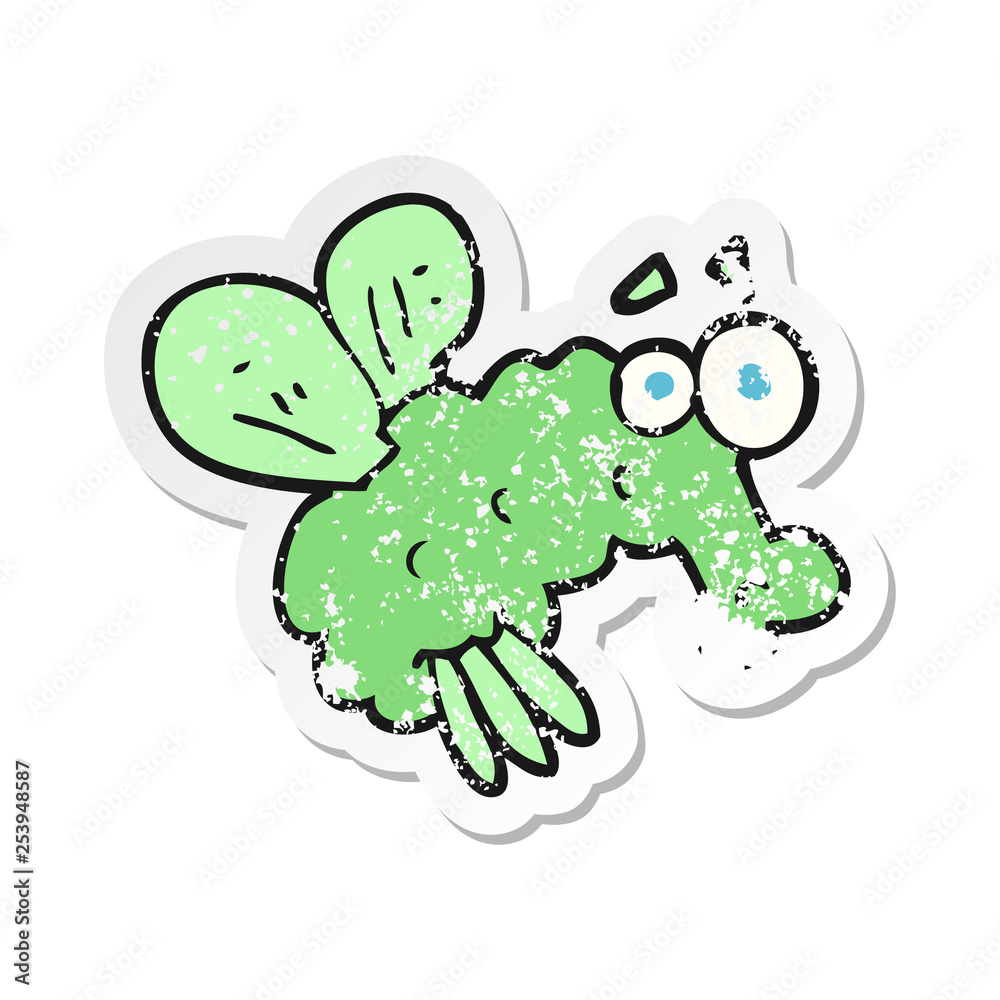 retro distressed sticker of a cartoon fly retro distressed sticker of a cartoon fly