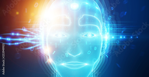 Robotic man cyborg face representing artificial intelligence 3D rendering