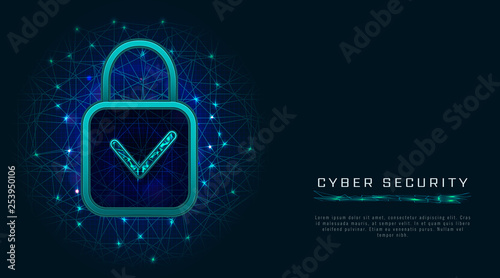 Data protection privacy concept with digital padlock and check mark on abstract polygonal background. Network security technology. Flat style vector illustration